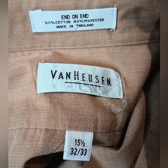 Van Heusen Beige Tan Long Sleeve Button Down Shirt Size 15.5 32/33 - Picture 8 of 8